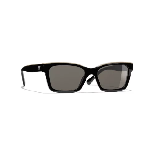 Gafas de sol cuadradas - Negro y Beige. Lentes: Marrón