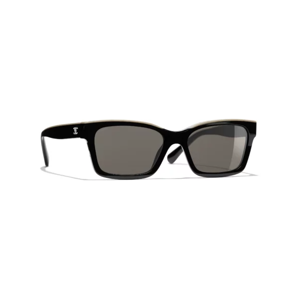 Square Sunglasses - Black & Beige. Lenses: Brown
