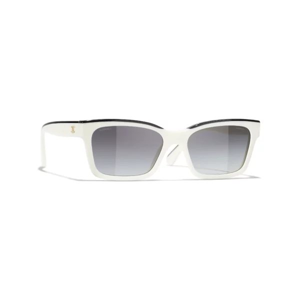 Square Sunglasses - Black & White. Lenses: Grey, Gradient