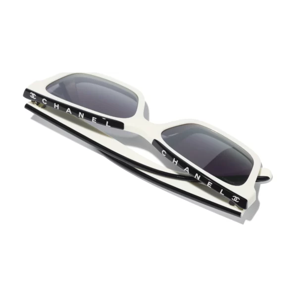 Square Sunglasses - Black & White. Lenses: Grey, Gradient - Image 4