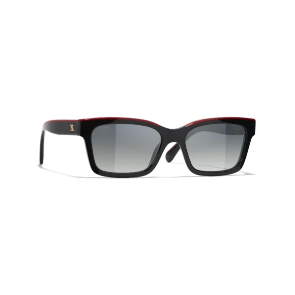 Square Sunglasses - Black & Red. Lenses: Grey, Polarized, Gradient
