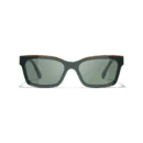 Square Sunglasses - Khaki & Green. Lenses: Green