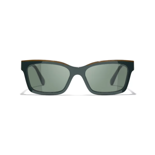 Square Sunglasses - Khaki & Green. Lenses: Green - Image 2