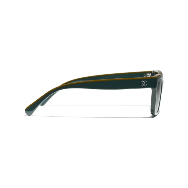 Square Sunglasses - Khaki & Green. Lenses: Green - Image 3